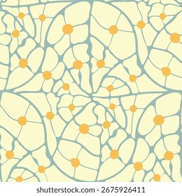 Abstract artistic botanical seamless pattern on blue background vector. Colorful botanical wallpaper with beige flower. Design for print, cover, fabric, packaging, wall art, home decor.