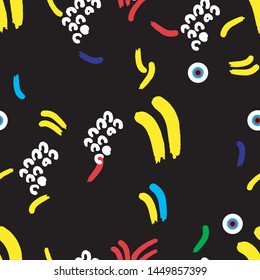 abstract artistic brush strock organic shape seamless pattern vector ink strock on black and white background