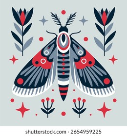 Abstract Artistic Butterfly Vector Illustration with Floral and Geometric Elements in a Beige and Black Color Palette