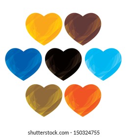 Abstract artistic colorful collection of heart icons ( signs )- vector graphic. This illustration consists of symbols of love in colors like orange, red, green, blue, black, brown, etc