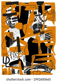 Abstract artistic composition background vector illustration. Line art,rough ideal for wall decoration,as postcard or brochure design.