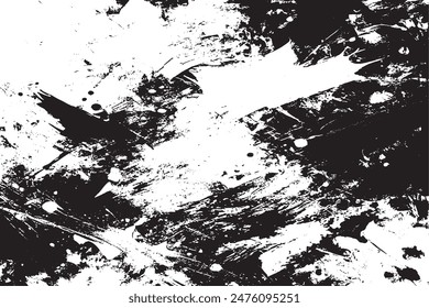 Abstract Artistic Composition: Black and White Canvas with Brush Strokes, Ideal for Design Elements. Vector Illustration