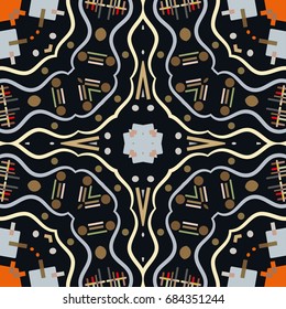 Abstract artistic composition, seamless geometric pattern. Monochrome design for wallpaper, flyer, brochure cover. Modern art background, geometrical shapes, figures