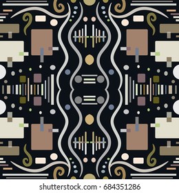 Abstract artistic composition, seamless geometric pattern. Monochrome design for wallpaper, flyer, brochure cover. Modern art background, geometrical shapes, figures