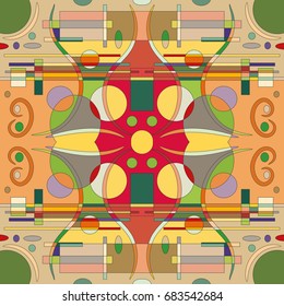 Abstract artistic composition seamless pattern. Colorful design for wallpaper, flyer, brochure cover. Colored geometric shapes, figures. Modern art background