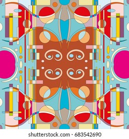 Abstract artistic composition seamless pattern. Colorful design for wallpaper, flyer, brochure cover. Colored geometric shapes, figures. Modern art background