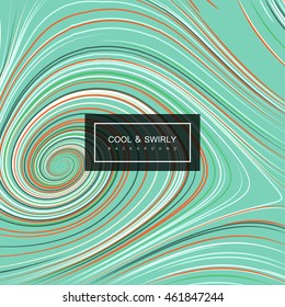 Abstract artistic curl background with swirled stripes. Vector vintage illustration of swirled and curled stripes background. Marble or acrylic texture imitation. Cool and Swirly background