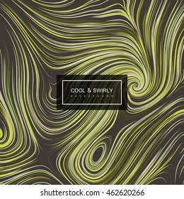 Abstract artistic curl background with swirled stripes. Vector vintage illustration of swirled and curled stripes background. Marble or acrylic texture imitation. Cool and Swirly background