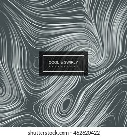 Abstract artistic curl background with swirled stripes. Vector vintage illustration of swirled and curled stripes background. Marble or acrylic texture imitation. Cool and Swirly background