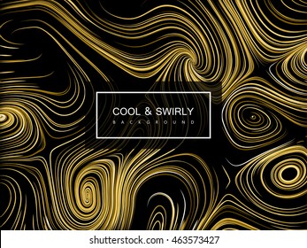Abstract artistic curl background with swirled stripes. Vector vintage illustration of swirled and curled stripes background. Marble or acrylic texture imitation. Cool and Swirly background