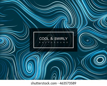 Abstract artistic curl background with swirled stripes. Vector vintage illustration of swirled and curled stripes background. Marble or acrylic texture imitation. Cool and Swirly background