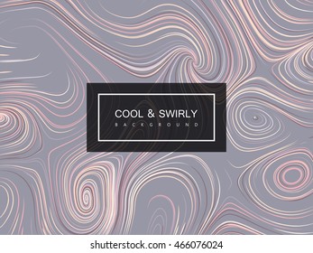 Abstract artistic curl background with swirled stripes. Vector vintage illustration of swirled and curled stripes background. Marble or acrylic texture imitation. Cool and Swirly background