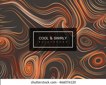 Abstract artistic curl background with swirled stripes. Vector vintage illustration of swirled and curled stripes background. Marble or acrylic texture imitation. Cool and Swirly background