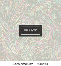 Abstract artistic curl background with swirled stripes. Vector vintage illustration. Marble or acrylic texture imitation. Abstract psychedelic background
