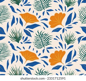 Abstract artistic cute botanical print. Hand drawn collage contemporary seamless pattern. vector illustration