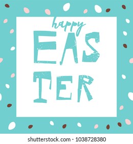 Abstract artistic cute Happy Easter Banner with holiday bunny and eggs colorful cartoon pattern background. Funny festive greeting card, web banner or header. Vector illustration