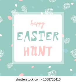 Abstract artistic cute Happy Easter Banner with holiday bunny and eggs colorful cartoon pattern background. Funny festive greeting card, web banner or header. Vector illustration