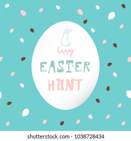 Abstract artistic cute Happy Easter Banner with holiday bunny and eggs colorful cartoon pattern background. Funny festive greeting card, web banner or header. Vector illustration