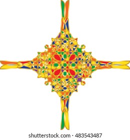 Abstract artistic decorative ornamental cross. Stained glass or jewelry style, colorful mosaic vector illustration.