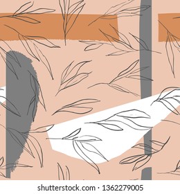 Abstract artistic expressive hand drawn seamless pattern. Elegant feminine floral leaves background. Stylish and modern wallpaper and textile design. Cute feminine contemporary apparel print.