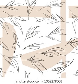 Abstract artistic expressive hand drawn seamless pattern. Elegant feminine floral leaves background. Stylish and modern wallpaper and textile design. Cute feminine contemporary apparel print.
