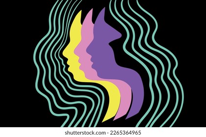 Abstract artistic face silhouette. Hand-drawn vector art.