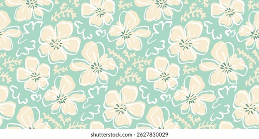 Abstract artistic Floral seamless pattern background vector. Colorful botanical wallpaper with flower, foliage. Design for prints, cover, fabric, packaging, wall art, home decor.