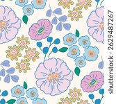 Abstract artistic florals seamless pattern background vector. Colorful botanical wallpaper with flower, foliage. Design for prints, cover, fabric, packaging, wall art, home decor.