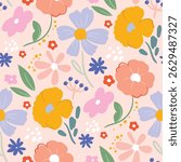 Abstract artistic florals seamless pattern background vector. Colorful botanical wallpaper with flower, foliage. Design for prints, cover, fabric, packaging, wall art, home decor.