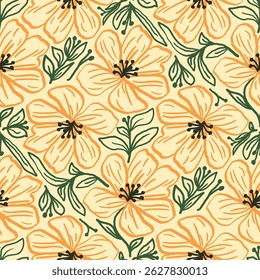 Abstract artistic Florals seamless pattern background vector. Colorful botanical wallpaper with flower, foliage. Design for prints, cover, fabric, packaging, wall art, home decor.