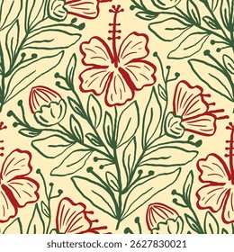 Abstract artistic Florals seamless pattern background vector. Colorful botanical wallpaper with flower, foliage. Design for prints, cover, fabric, packaging, wall art, home decor.