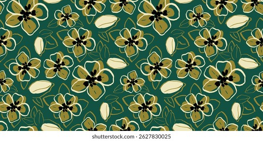 Abstract artistic Florals seamless pattern background vector. Colorful botanical wallpaper with flower, foliage. Design for prints, cover, fabric, packaging, wall art, home decor.
