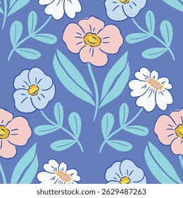 Abstract artistic florals seamless pattern background vector. Colorful botanical wallpaper with flower, foliage. Design for prints, cover, fabric, packaging, wall art, home decor.