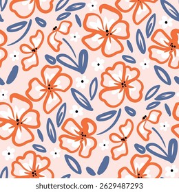 Abstract artistic florals seamless pattern background vector. Colorful botanical wallpaper with flower, foliage. Design for prints, cover, fabric, packaging, wall art, home decor.