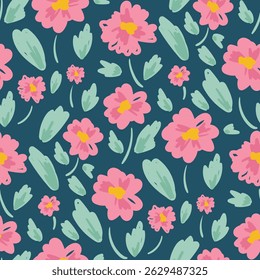 Abstract artistic florals seamless pattern background vector. Colorful botanical wallpaper with flower, foliage. Design for prints, cover, fabric, packaging, wall art, home decor.