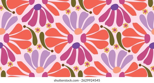 Abstract artistic Florals seamless pattern background vector. Colorful botanical wallpaper with flower, foliage. Design for prints, cover, fabric, packaging, wall art, home decor.
