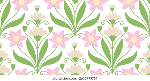 Abstract artistic Florals seamless pattern background vector. Colorful botanical wallpaper with flower, foliage. Design for prints, cover, fabric, packaging, wall art, home decor.