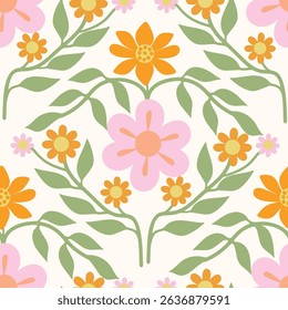 Abstract artistic Florals seamless pattern background vector. Colorful botanical wallpaper with flower, foliage. Design for prints, cover, fabric, packaging, wall art, home decor.