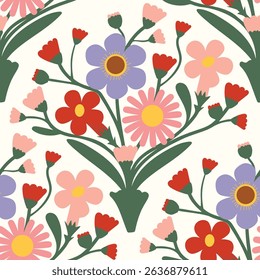 Abstract artistic Florals seamless pattern background vector. Colorful botanical wallpaper with flower, foliage. Design for prints, cover, fabric, packaging, wall art, home decor.