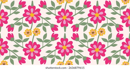 Abstract artistic Florals seamless pattern background vector. Colorful botanical wallpaper with flower, foliage. Design for prints, cover, fabric, packaging, wall art, home decor.