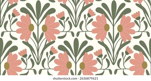 Abstract artistic Florals seamless pattern background vector. Colorful botanical wallpaper with flower, foliage. Design for prints, cover, fabric, packaging, wall art, home decor.