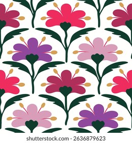 Abstract artistic Florals seamless pattern background vector. Colorful botanical wallpaper with flower, foliage. Design for prints, cover, fabric, packaging, wall art, home decor.