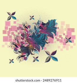 Abstract artistic flower with geometric shape pattern foil design