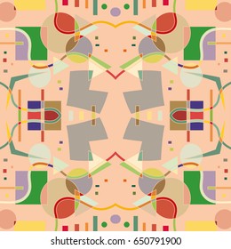 Abstract artistic geometric seamless pattern. Colorful design for wallpaper, flyer, brochure cover. Colored geometric shapes, figures. Modern art background
