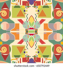 Abstract artistic geometric seamless pattern. Colorful design for wallpaper, flyer, brochure cover. Colored geometric shapes, figures. Modern art background