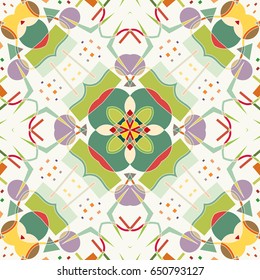 Abstract artistic geometric seamless pattern. Colorful design for wallpaper, flyer, brochure cover. Colored geometric shapes, figures. Modern art background