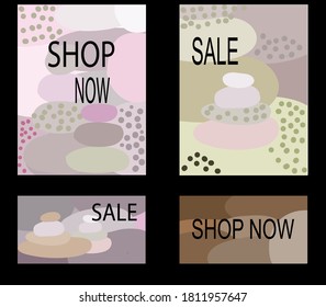 Abstract artistic geometric shape of stone. Set of four cards, of rocks kept as cairns stones. Design used for shopping advertisements , banners posters, cover designs. Business promotion set of cards
