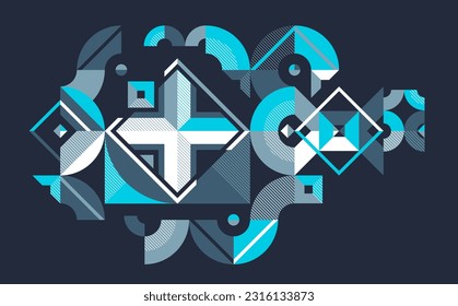 Resumen del fondo vectorial geométrico artístico sobre la oscuridad, diseño de papel pintado estilo Bauhaus, arte retro de moda, decoración de estilo Memphis.