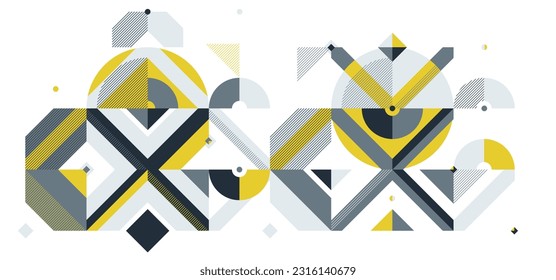 Abstract artistic geometric vector background, Bauhaus style wallpaper design, trendy retro art, Memphis style decoration.