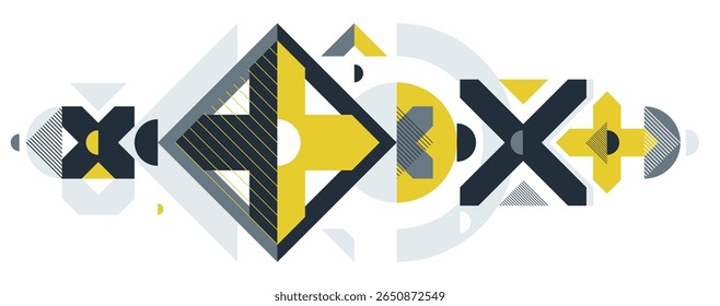 Abstract artistic geometric vector background, Bauhaus style wallpaper design, trendy retro art, Memphis style decoration.
